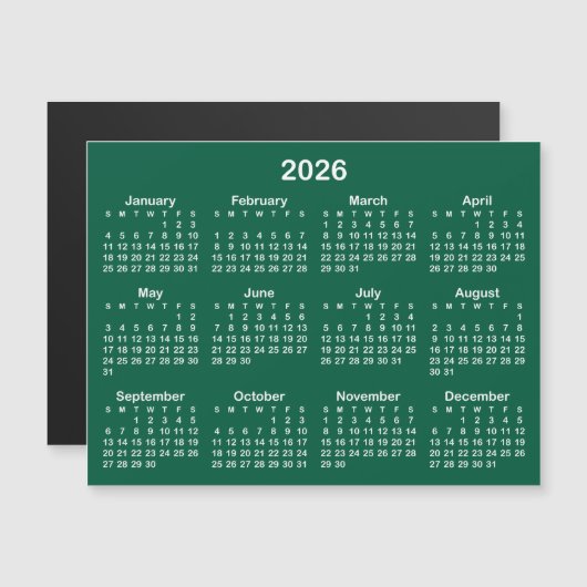 Hunter Groen Wit 2026 Magnetische Kalender (Voorkant / Achterkant)