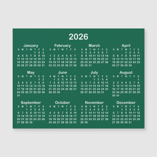 Hunter Groen Wit 2026 Magnetische Kalender (Voorkant)
