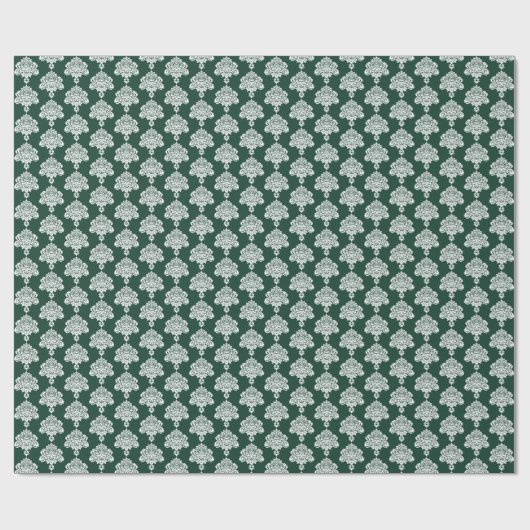 Hunter-groen | Wit Damast inpakpapier (Vlak)