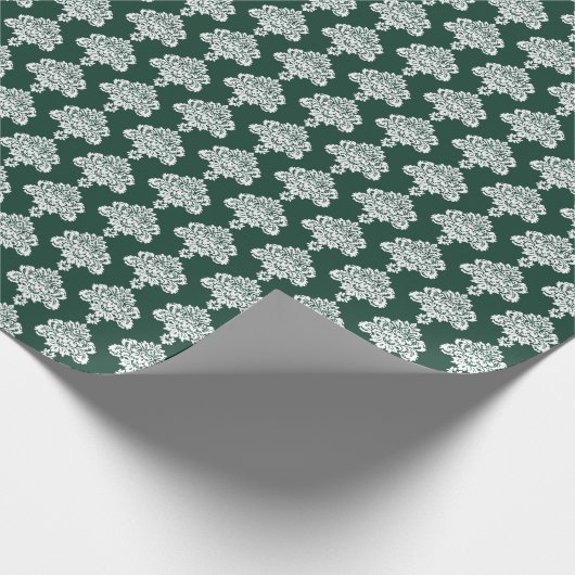 Hunter-groen | Wit Damast inpakpapier (Hoek)