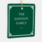 Hunter Groen Wit Grieks Key Border Familiefoto Keramisch Ornament (Rechts)