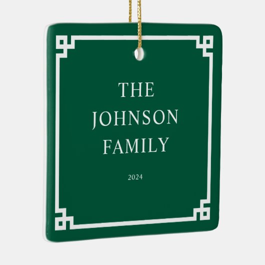 Hunter Groen Wit Grieks Key Border Familiefoto Keramisch Ornament (Rechts)