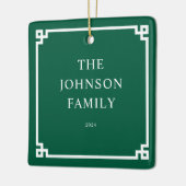 Hunter Groen Wit Grieks Key Border Familiefoto Keramisch Ornament (Links)