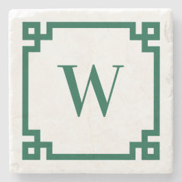 Hunter Groene Griekse Key Border Monogram Stenen Onderzetter