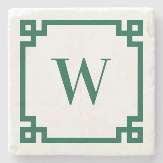 Hunter Groene Griekse Key Border Monogram Stenen Onderzetter (Voorkant)