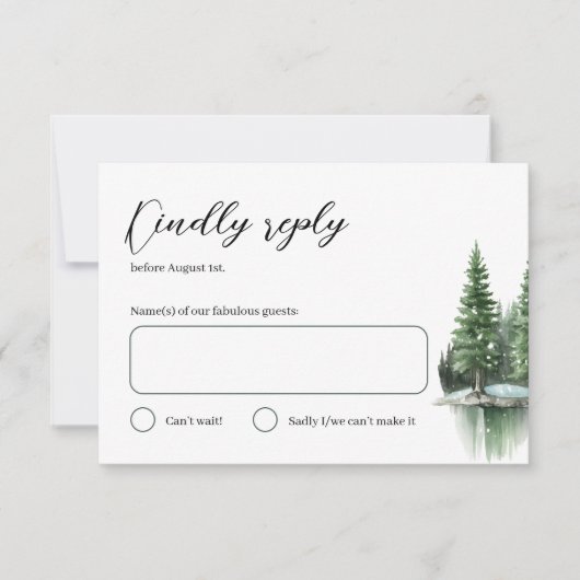 Hunter Groene Winter Waterverf Bos Bruiloft RSVP Kaartje (Voorkant)