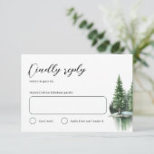 Hunter Groene Winter Waterverf Bos Bruiloft RSVP Kaartje (Staand voorkant)