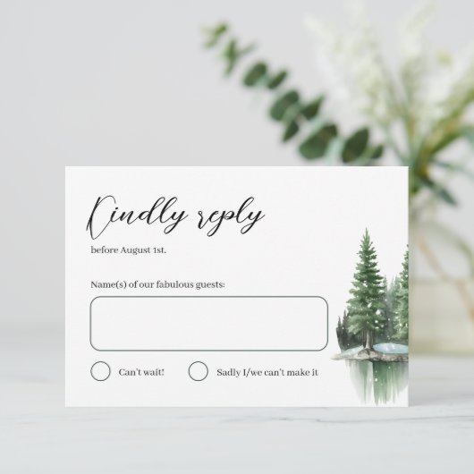 Hunter Groene Winter Waterverf Bos Bruiloft RSVP Kaartje (Staand voorkant)