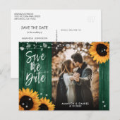 Hunter Groene Zonnebloem Trouwfoto Save The Date Aankondigingskaart (Voorkant / Achterkant)