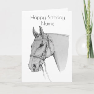 Hunter Horse Pencil Tekening Happy Birthday Card Kaart