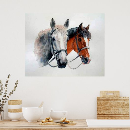 Hunter Horses Portrait Poster Print (Keuken)