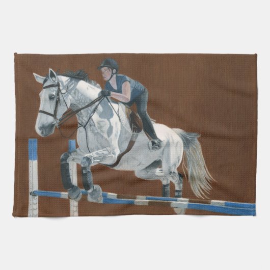 Hunter/Jumper Dapple Gray Horse Kitchen Towel Theedoek (Horizontaal)
