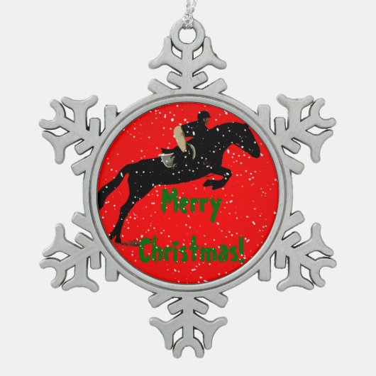 Hunter Jumper Horse Kerstmis Tin Sneeuwvlok Ornament (Voorkant)