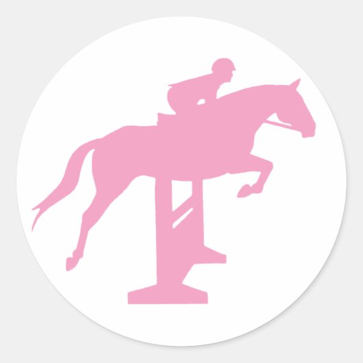 Hunter Jumper Paard & Ruiter (roze) Ronde Sticker (Voorkant)