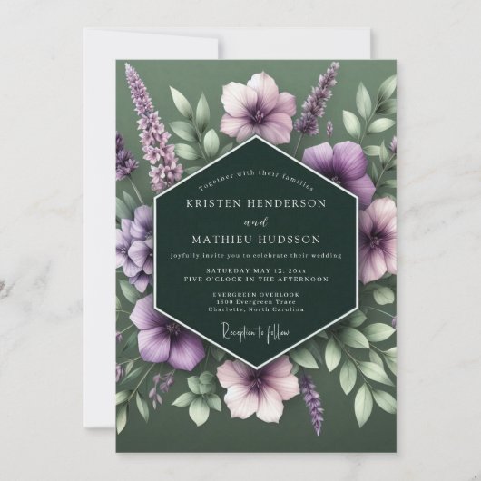Hunter Lavender Bloom Wedding Kaart (Voorkant)