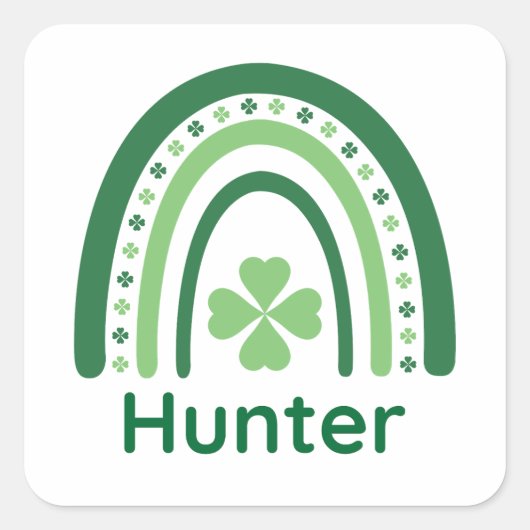 Hunter Name Clover Boho Rainbow Vierkante Sticker (Voorkant)