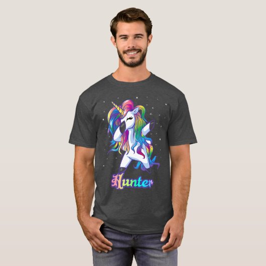 HUNTER Name Personalized Custom Rainbow Unicorn T-shirt (Voorkant volledig)