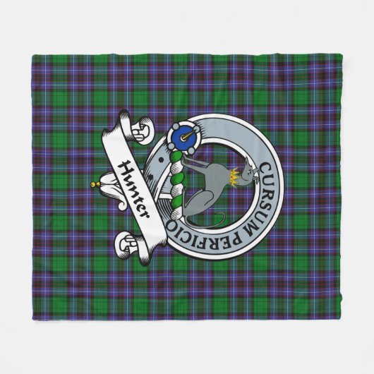Hunter of Peeblesshire Clan Badge Tartan Fleece Deken (Voorkant (Horizontaal))