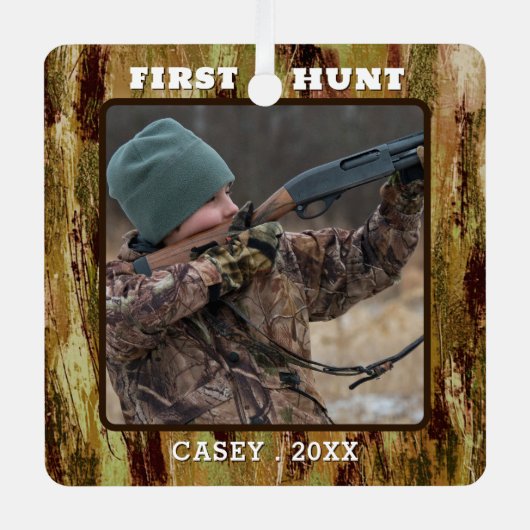 Hunter One fotocamouflage gepersonaliseerd Metalen Ornament (Voorkant)