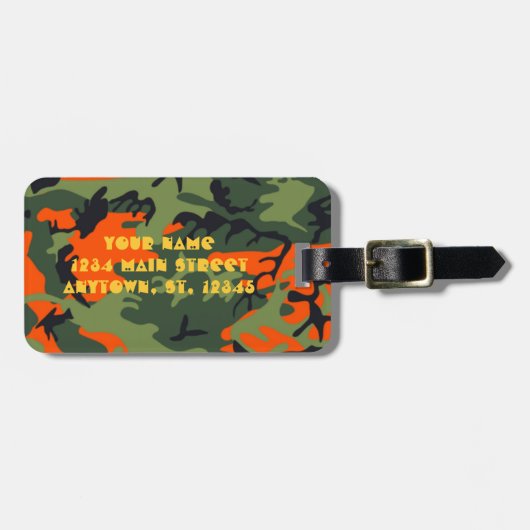 Hunter Oranje Camo Bagagelabel met shotgun (Voorkant horizontaal)