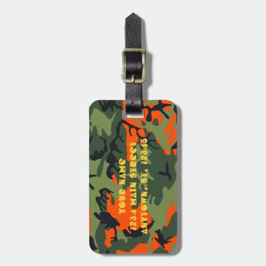 Hunter Oranje Camo Bagagelabel met shotgun (Voorkant verticaal)