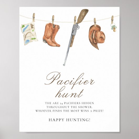 Hunter - pacifier hunt baby shower game poster (Voorkant)