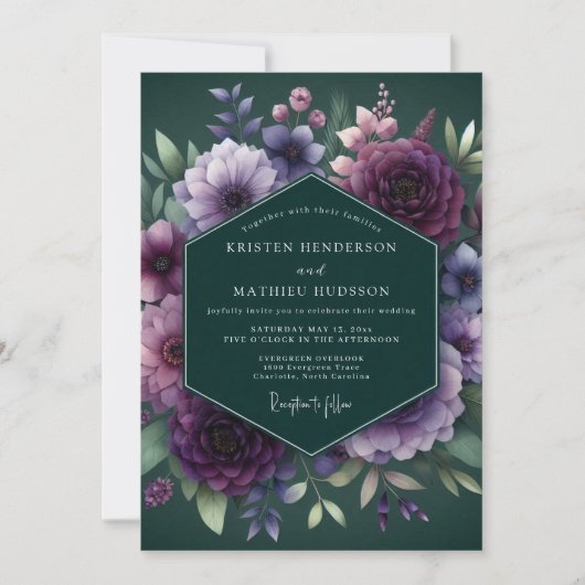Hunter Plum Floral Wedding Kaart (Voorkant)