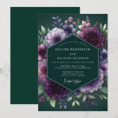 Hunter Plum Floral Wedding Kaart (Voorkant / Achterkant)