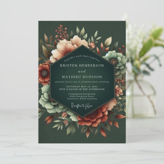 Hunter Rust Dramatic Bloom Wedding Kaart (Staand voorkant)