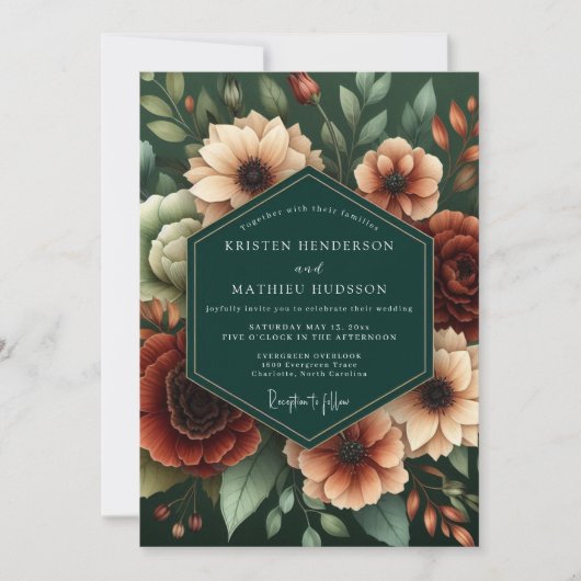 Hunter Rust Moody Bloom Wedding Kaart (Voorkant)