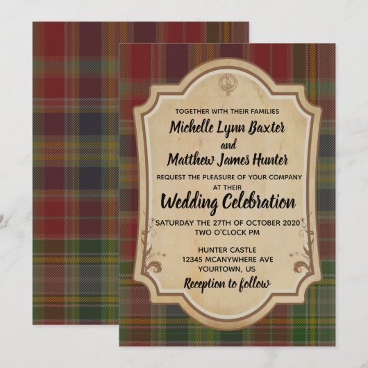 Hunter Tartan bruiloft uitnodiging (Voorkant / Achterkant)