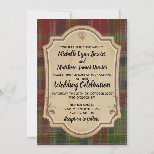 Hunter Tartan Trouwuitnodiging Kaart (Voorkant)