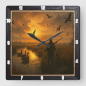 Hunter tijdens serene zonsondergang vierkante klok (Voorkant)