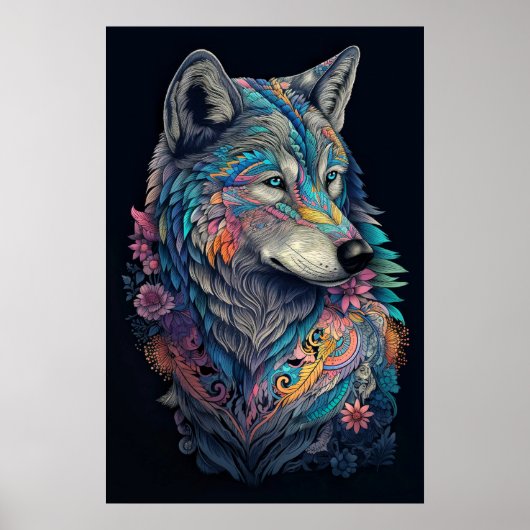 Hunter Wolf Illustratie Poster (Voorkant)