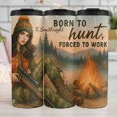 Hunter Woman Campfire Wilderness Quote Thermosbeker