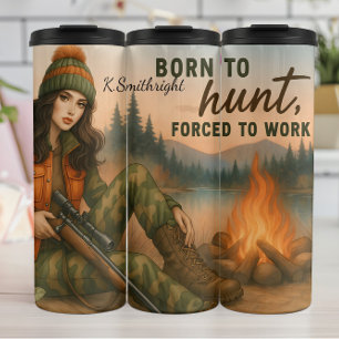 Hunter Woman Campfire Wilderness Quote Thermosbeker