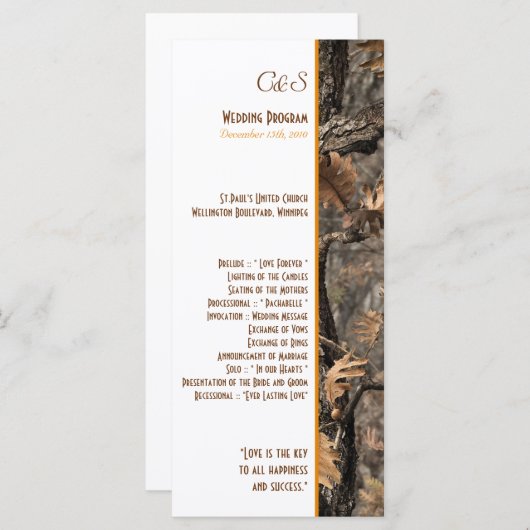 Hunter's Camo Chic Trouwprogramma's Programmakaart (Voorkant / Achterkant)