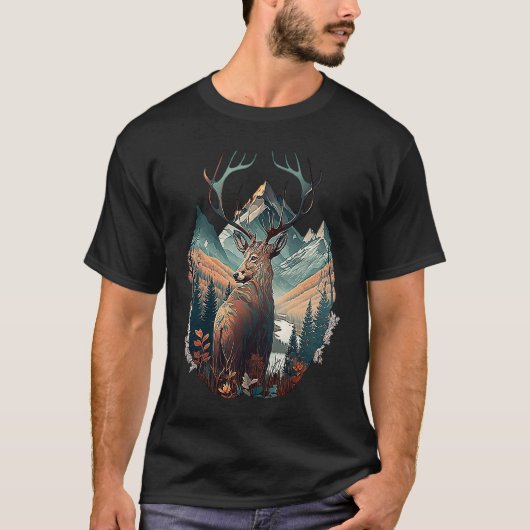 Hunter's Haven Epic Deer Standing In Mountain View T-shirt (Voorkant)