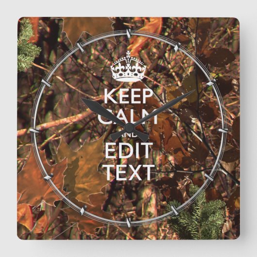Hunters Herfst Camouflage Keep Calm Jouw tekst Vierkante Klok (Voorkant)