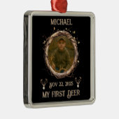 Hunter's "My First Deer" with Name, Date & Photo Metalen Ornament (Rechts)