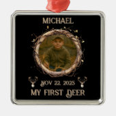Hunter's "My First Deer" with Name, Date & Photo Metalen Ornament (Voorkant)