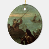 Hunters Shooting at Ducks (olie op doek) Keramisch Ornament (Links)