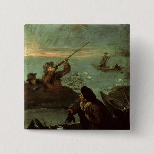 Hunters Shooting at Ducks (olie op doek) Vierkante Button 5,1 Cm
