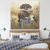 Hunteseizoen, Duitse Wirehaire Pointer Tapest Canvas Afdruk (Insitu (Slaapkamer))