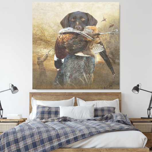 Hunteseizoen, Duitse Wirehaire Pointer Tapest Canvas Afdruk (Insitu (Slaapkamer))
