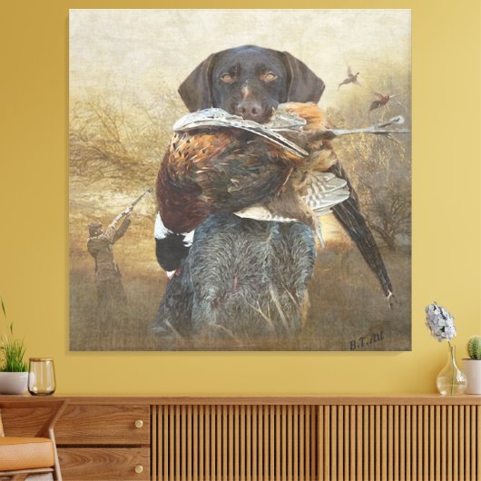 Hunteseizoen, Duitse Wirehaire Pointer Tapest Canvas Afdruk (Insitu (Woonkamer))