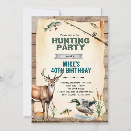 Hunting and Fishing Birthday Invitation Kaart (Voorkant)