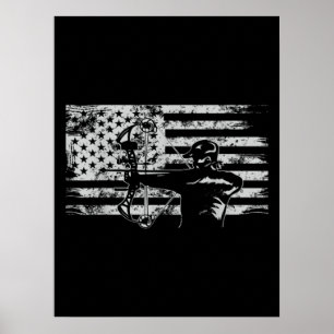 Hunting Archer American Flag Bowhunting Hunt Poster