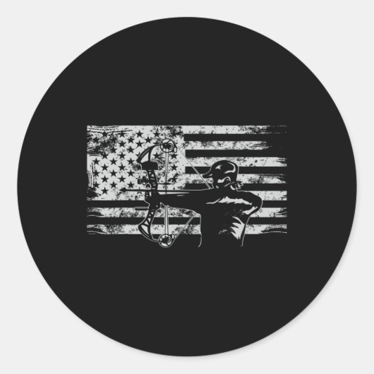 Hunting Archer American Flag  Bowhunting Hunter Me Ronde Sticker (Voorkant)