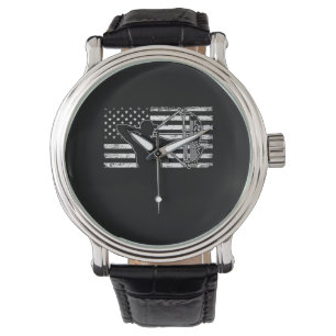 Hunting Archer American Flag Bowhunting Huter Horloge